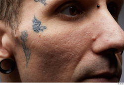 Eye Nose Cheek Skin Man White Tattoo Piercing Slim Wrinkles Studio photo references